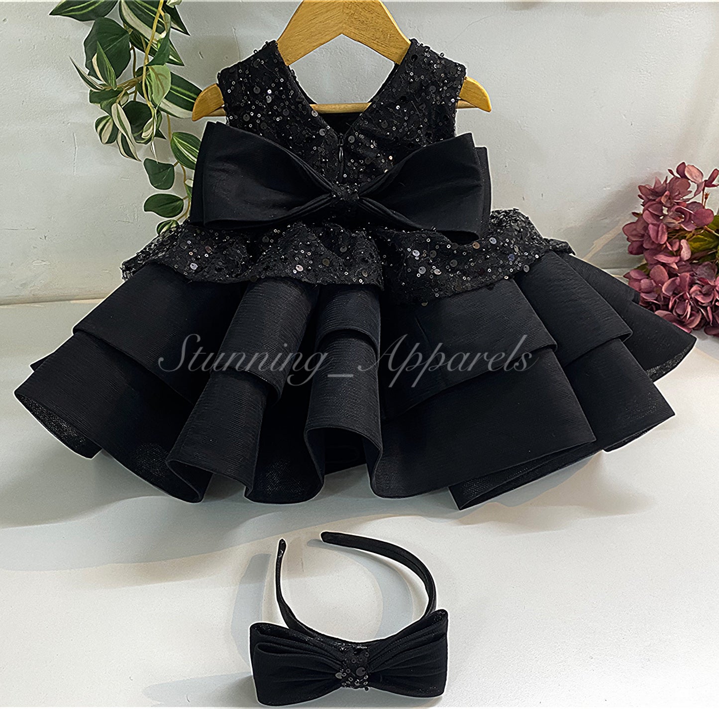 Premium Beads Sequins Party Wear Black Dress