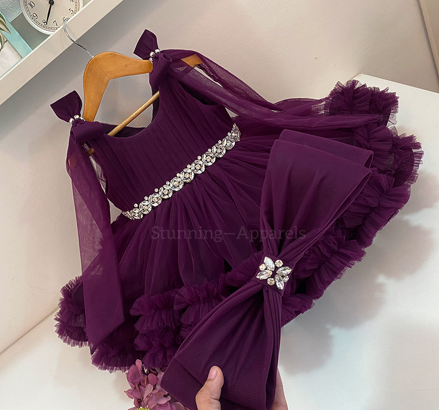 Designer Premium Hand Work Wine Dress