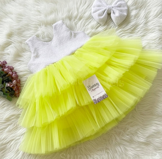 Milky Sequins Layers Yellow Dress