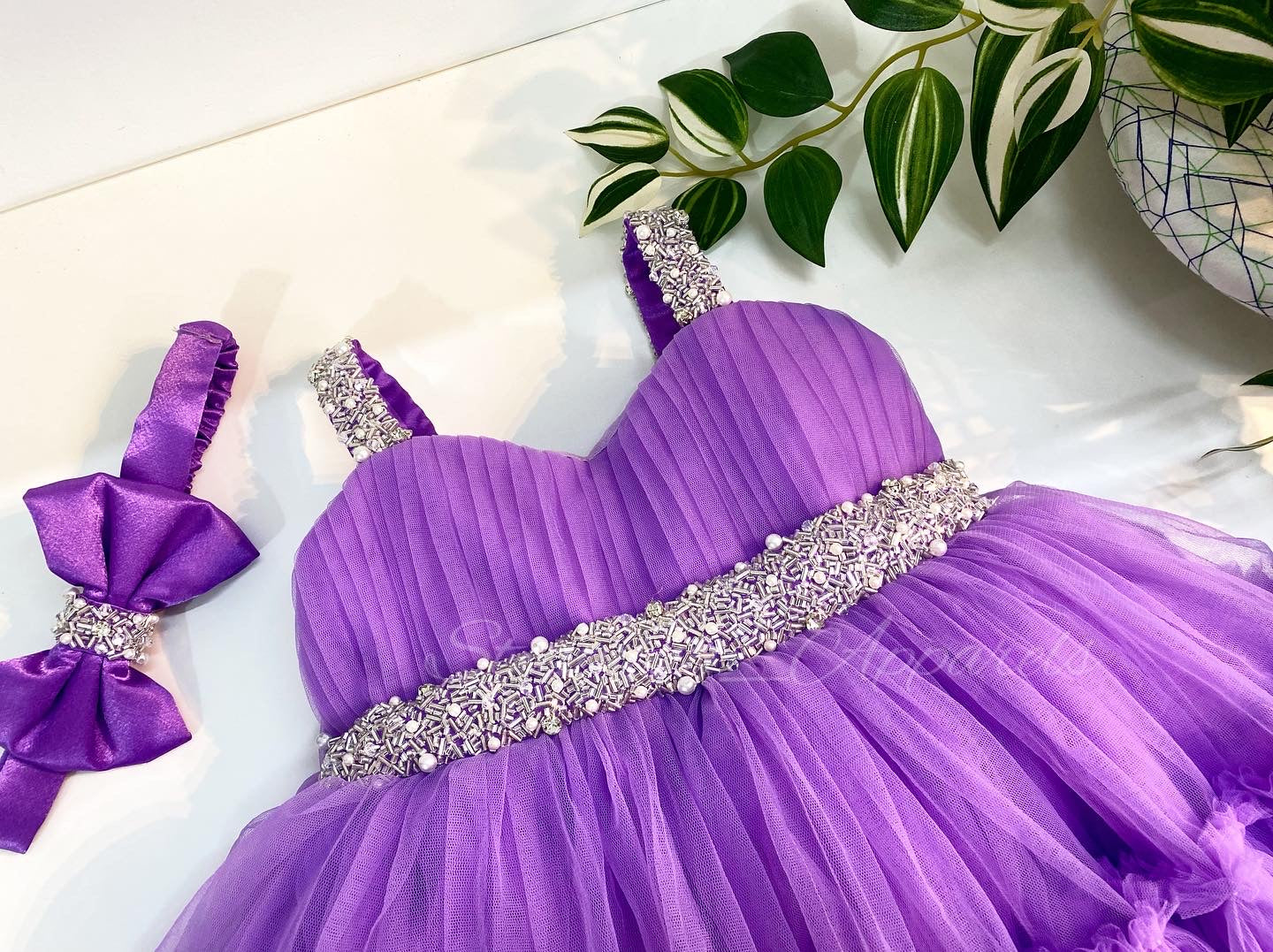 Designer Sweetheart Neckline Hand Work Light Lavender Frock