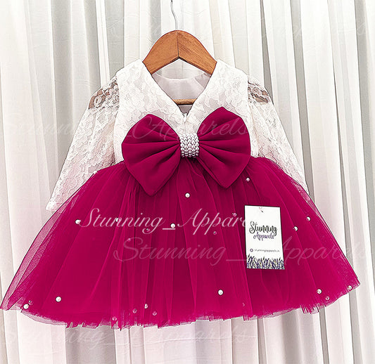 Long Sleeves White Pearls Work Mangeta Frock