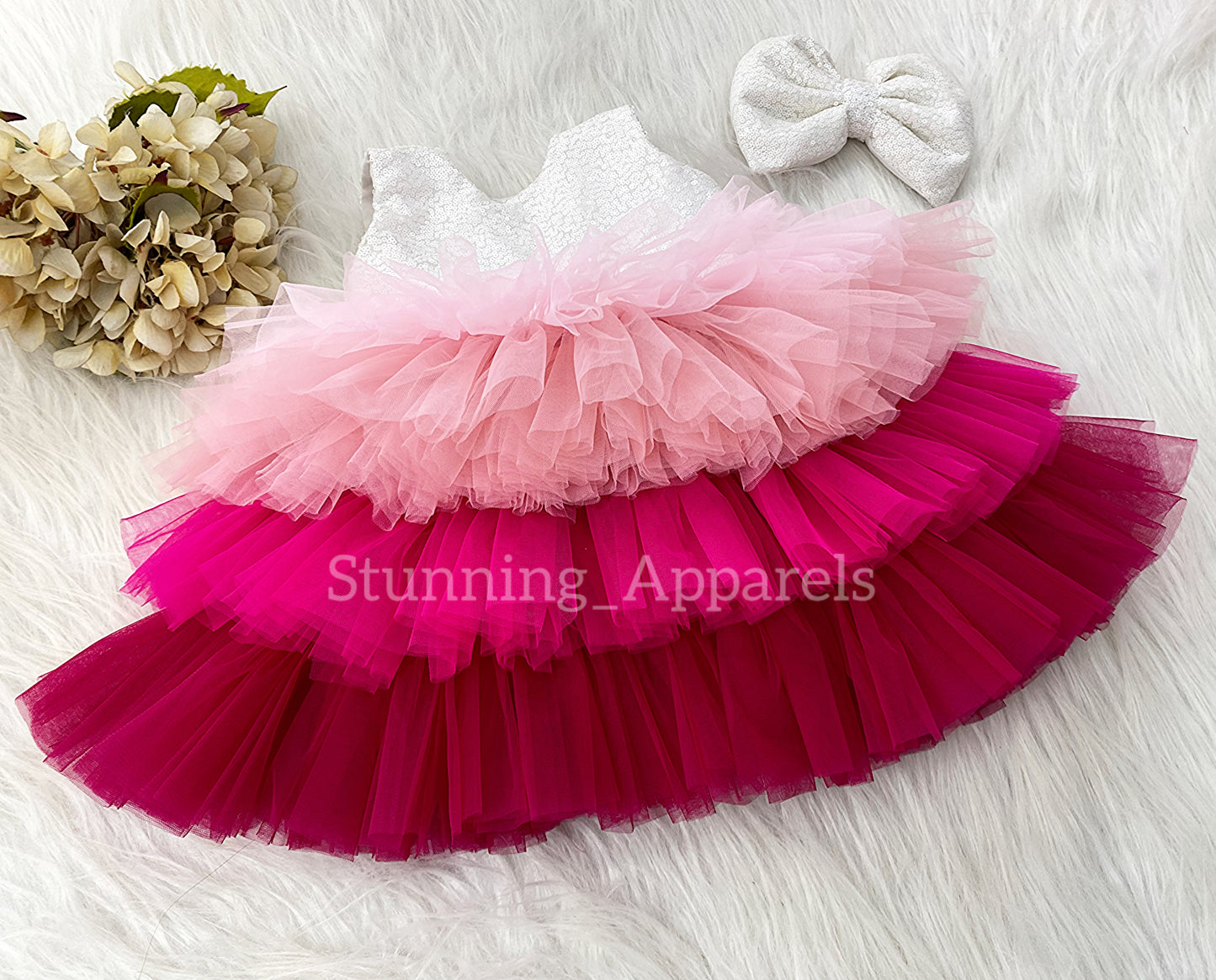 Pink Shade Layered Party Wear Dress