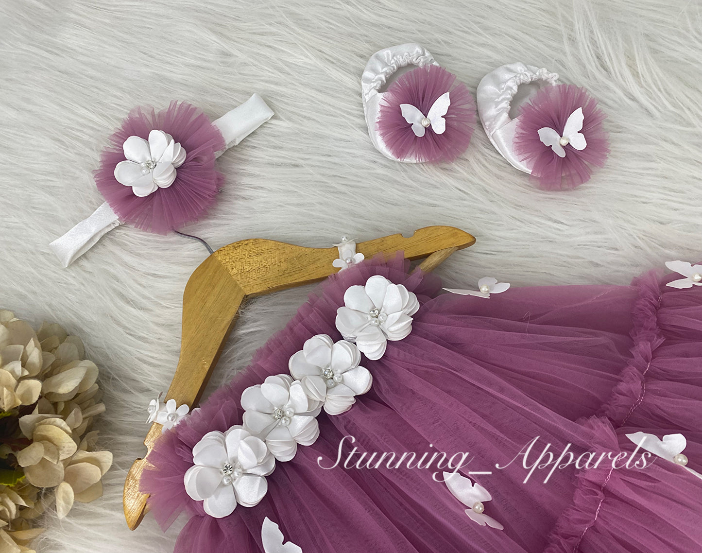 Butterfly Work Cute Party Wear Dusty Pink Umbrella Dress