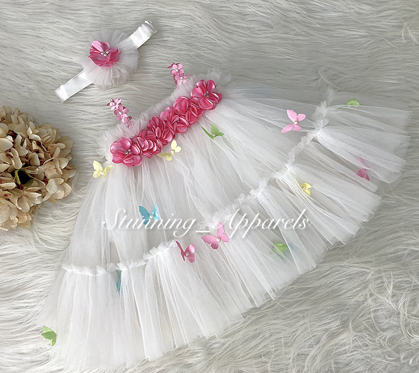 Butterfly Work Cute Party Wear White Umbrella Dress