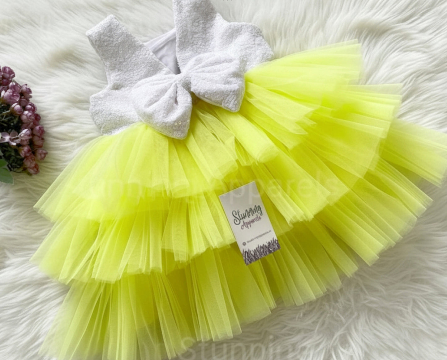 Milky Sequins Layers Yellow Dress