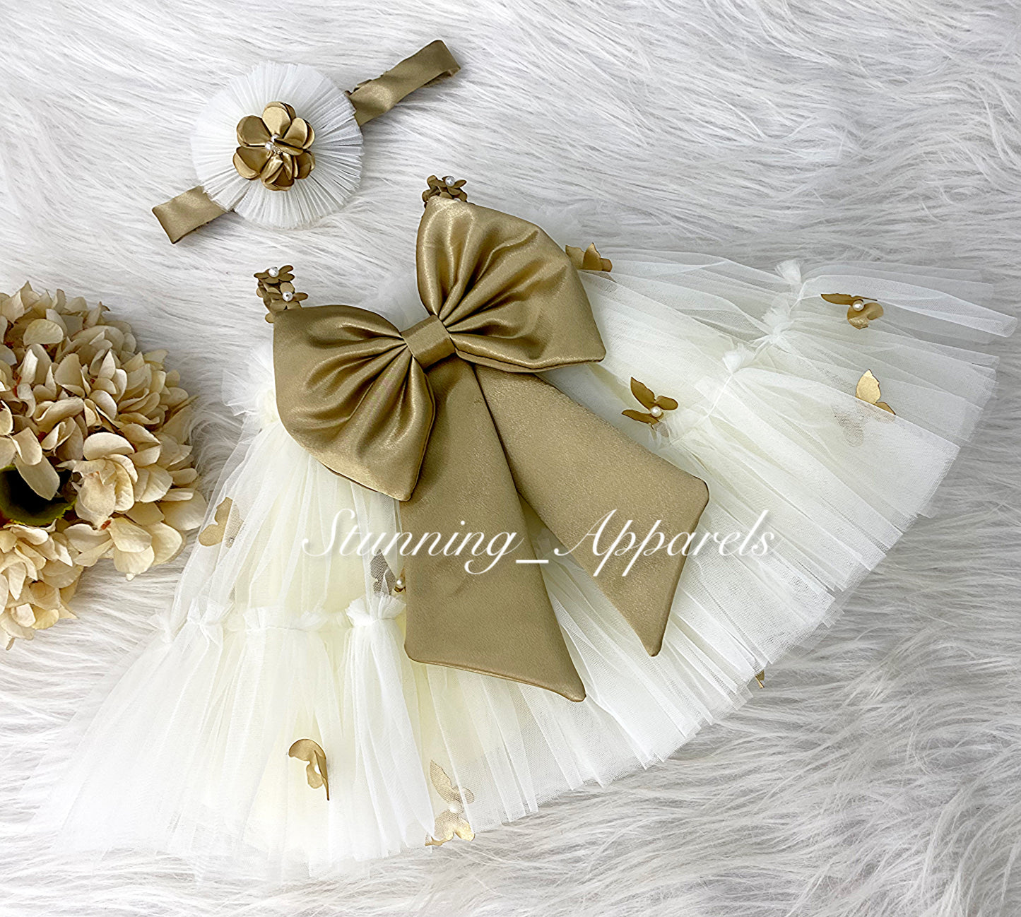 Butterfly Work Cute Party Wear Cream Umbrella Dress