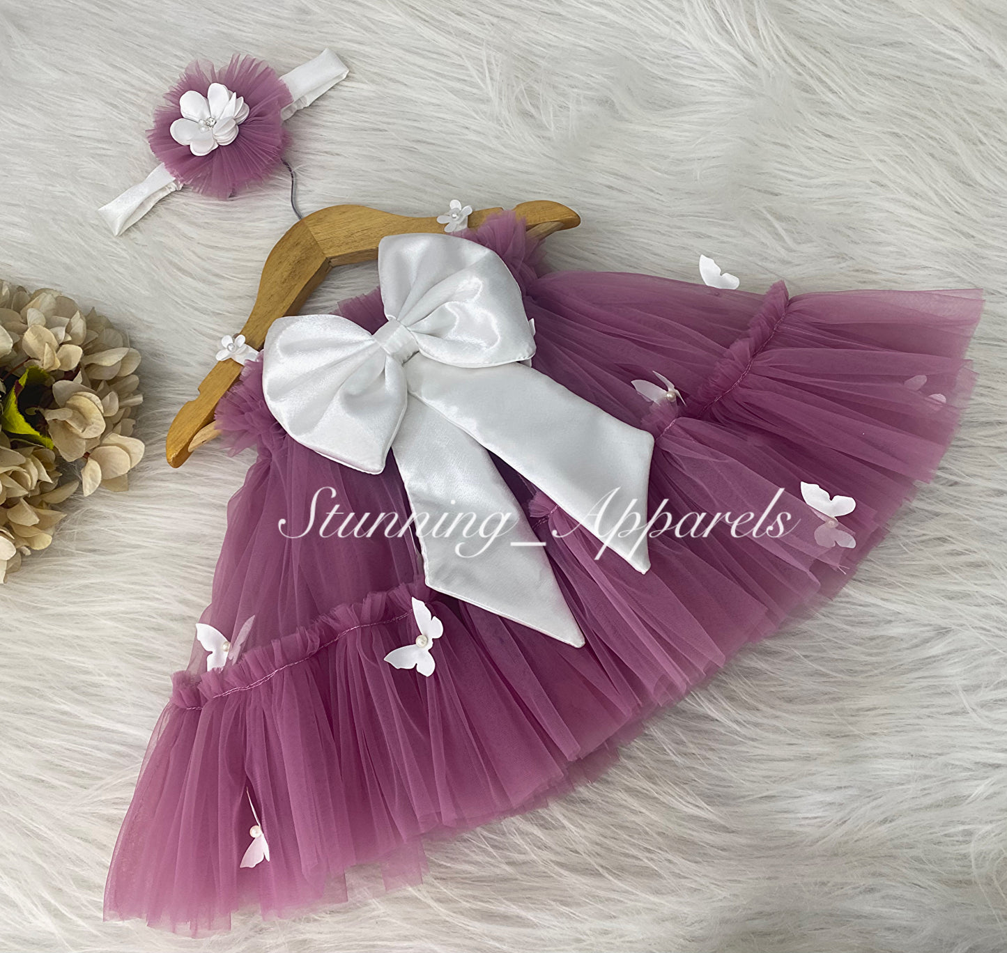 Butterfly Work Cute Party Wear Dusty Pink Umbrella Dress