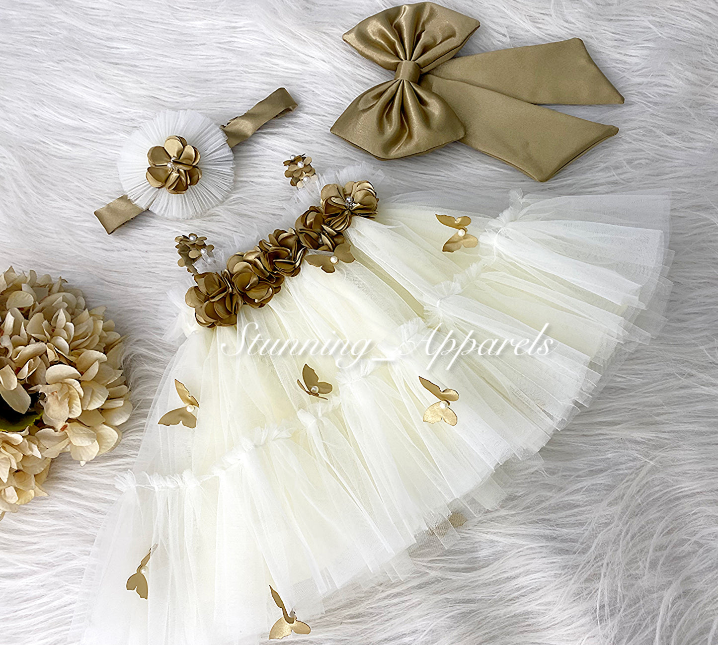 Butterfly Work Cute Party Wear Cream Umbrella Dress