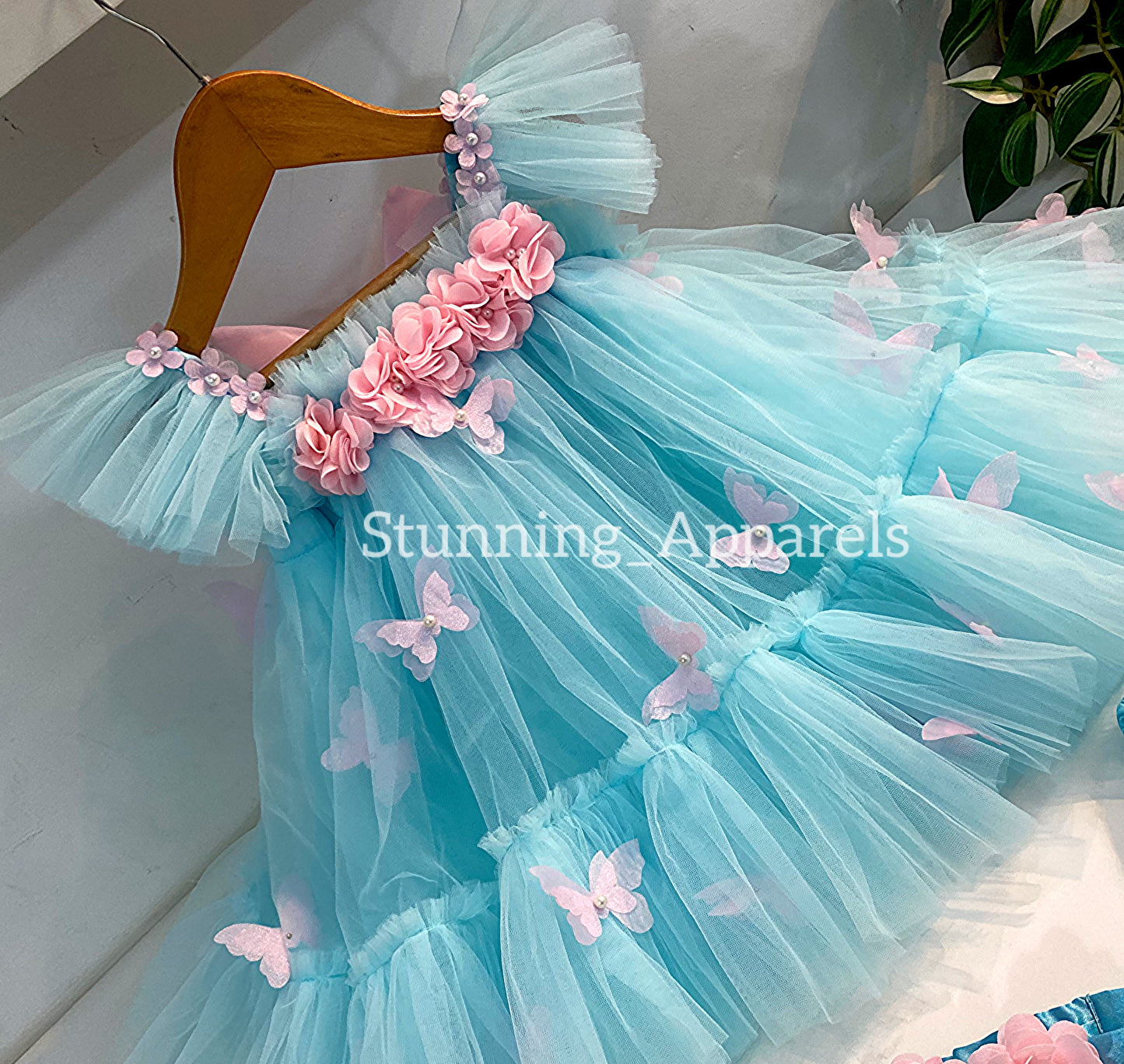 Butterfly Work Cute Party Wear Umbrella Sky Blue Dress