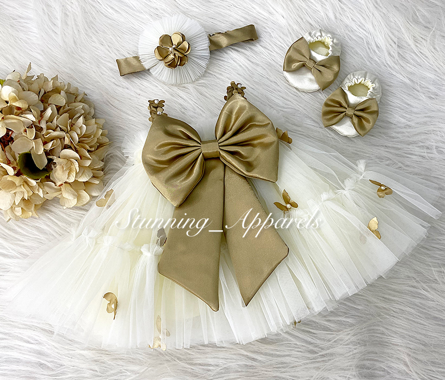 Butterfly Work Cute Party Wear Cream Umbrella Dress