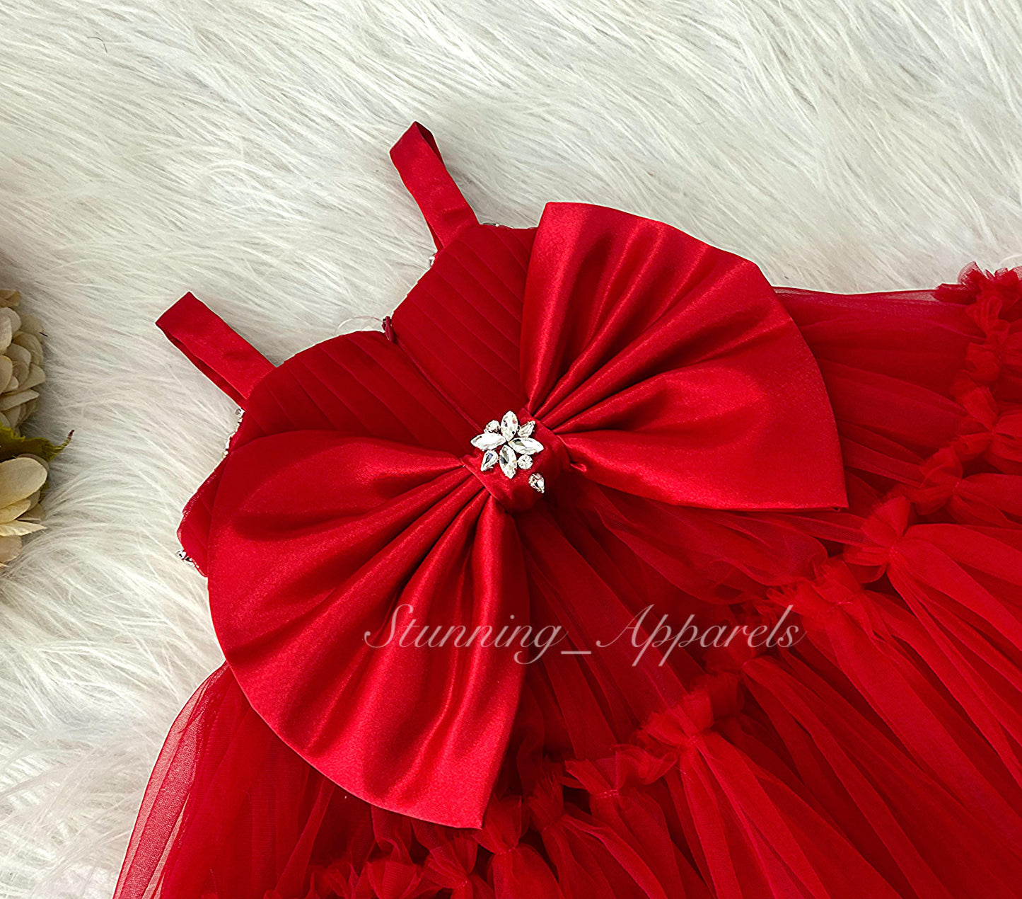 Designer Stone and Diamond Work Ruffled Red Dress