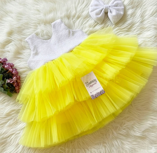 Milky Sequins Layers Dark Yellow Dress