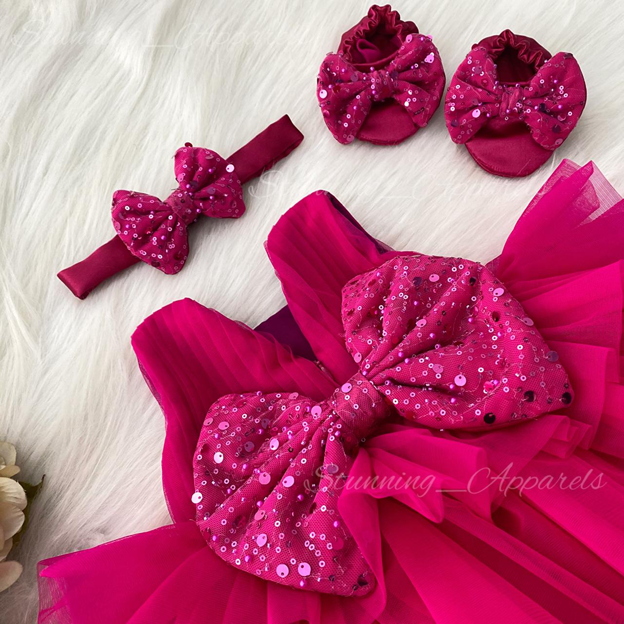 Three Layered Double Folded Stylish Magenta Frock