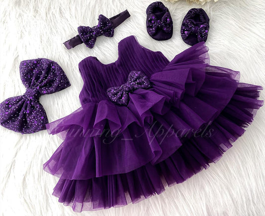 Three Layered Double Folded Stylish Purple Frock