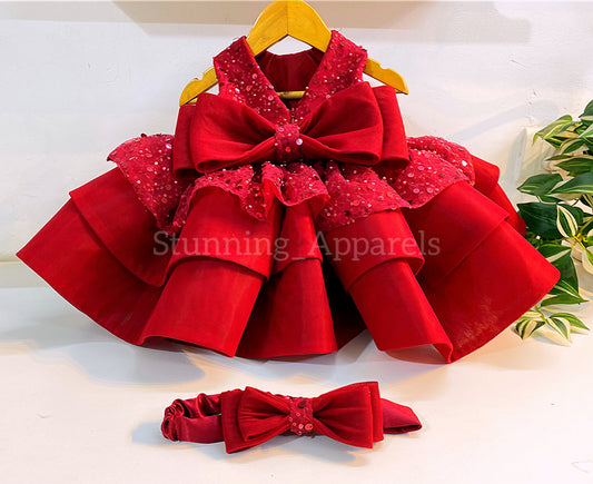 Premium Beads Sequins Party Wear Red Dress
