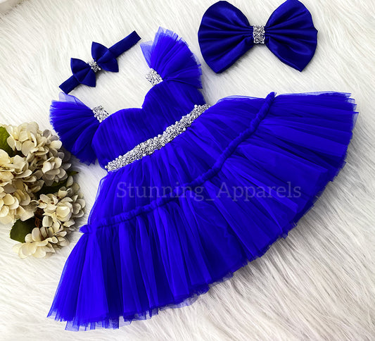 Designer Sweetheart Neckline Hand Work Royal Blue Frock