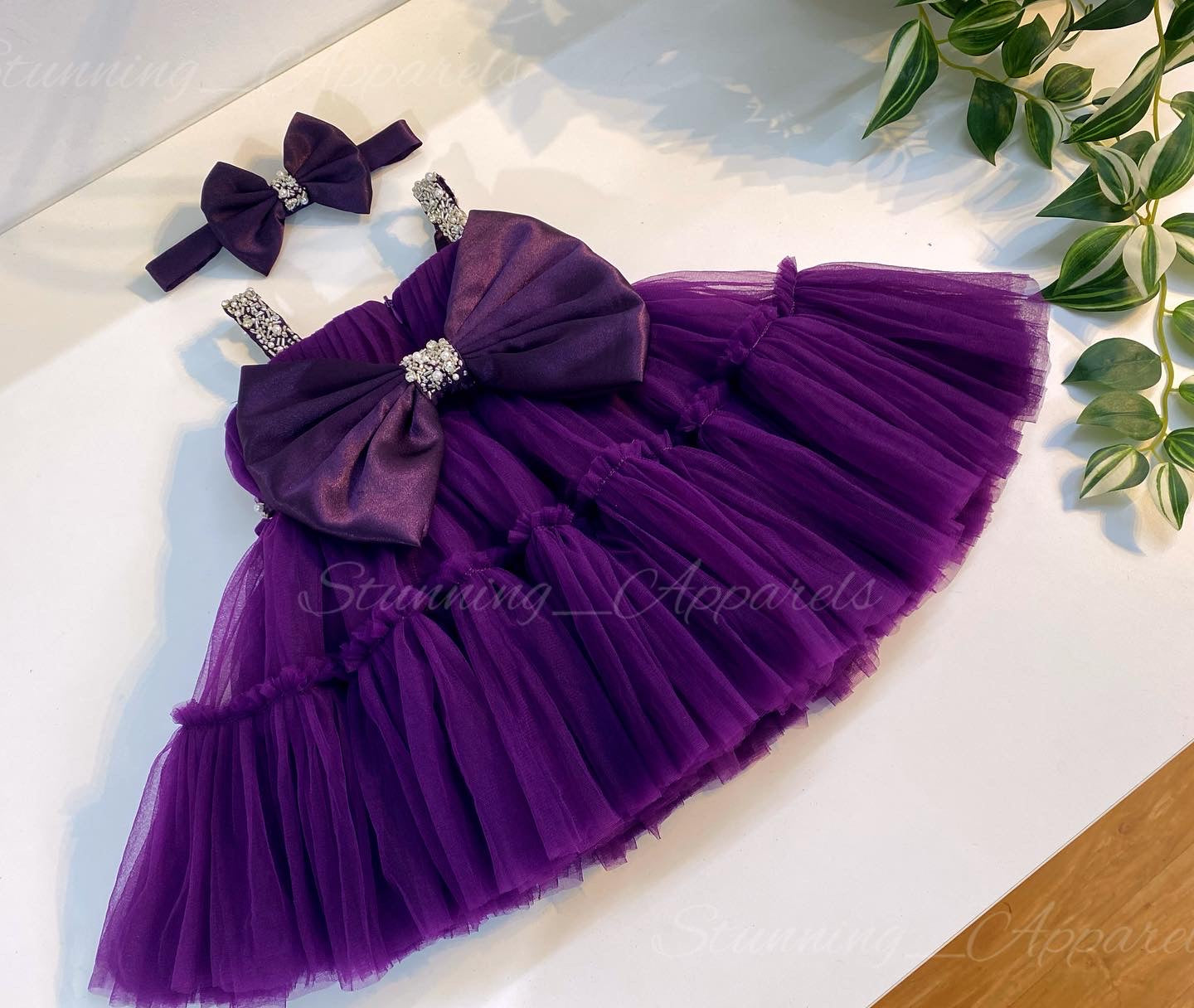 Designer Sweetheart Neckline Hand Work Purple Pink Frock