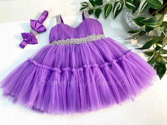 Designer Sweetheart Neckline Hand Work Light Lavender Frock