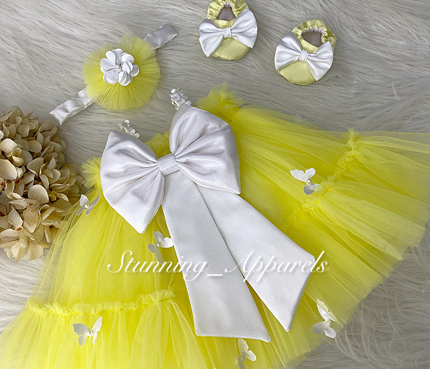 Butterfly Work Cute Party Wear Lemon Yellow Umbrella Dress