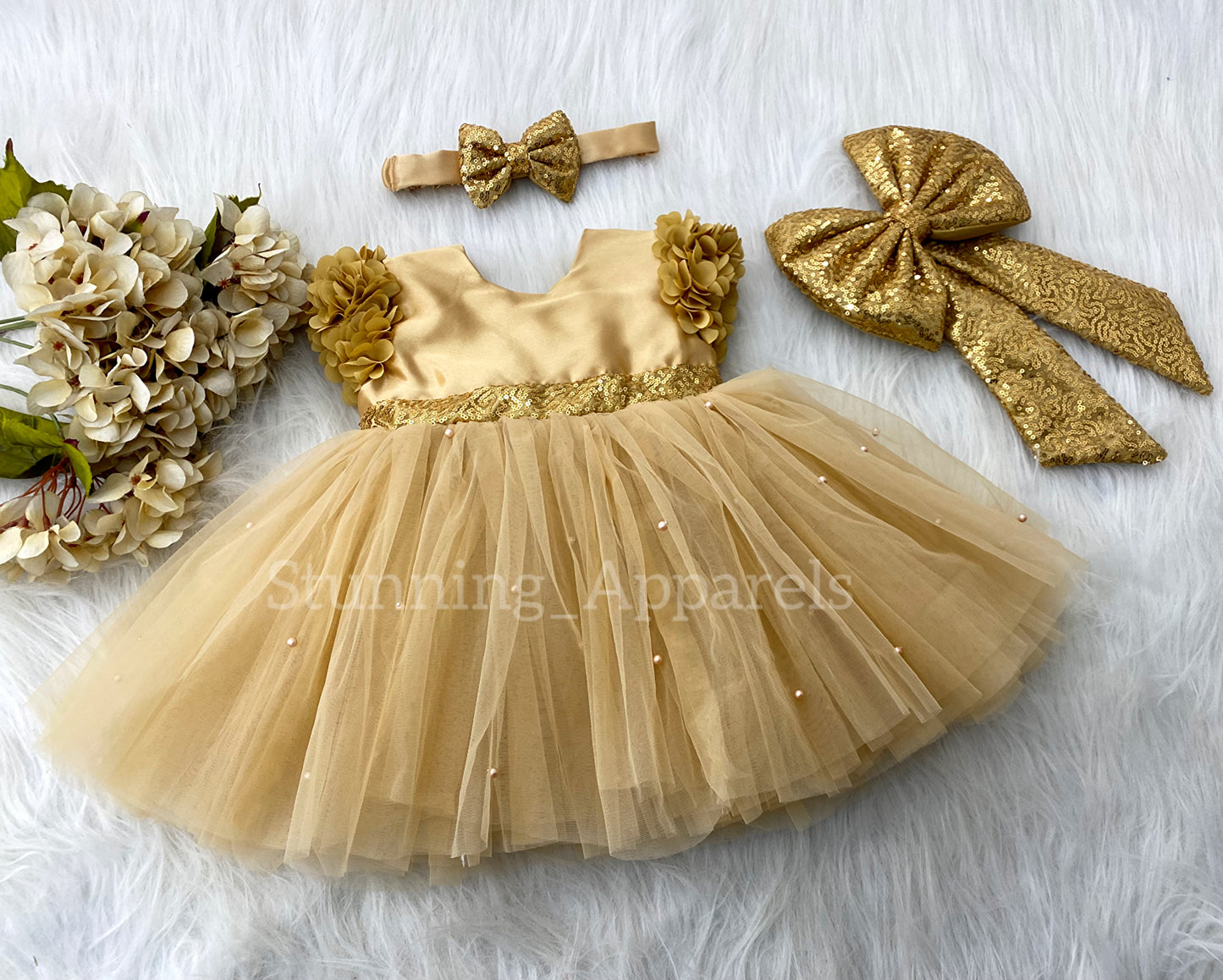 Golden Sequins Bow Party Wear Golden Dress