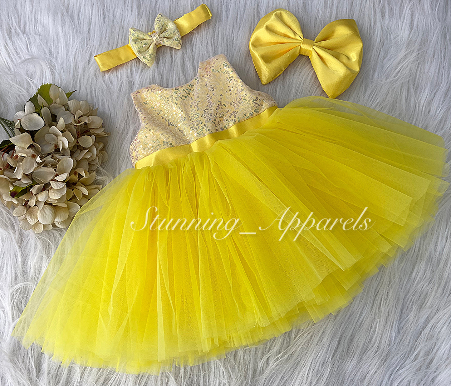Belted sequin bodice Yellow Dress