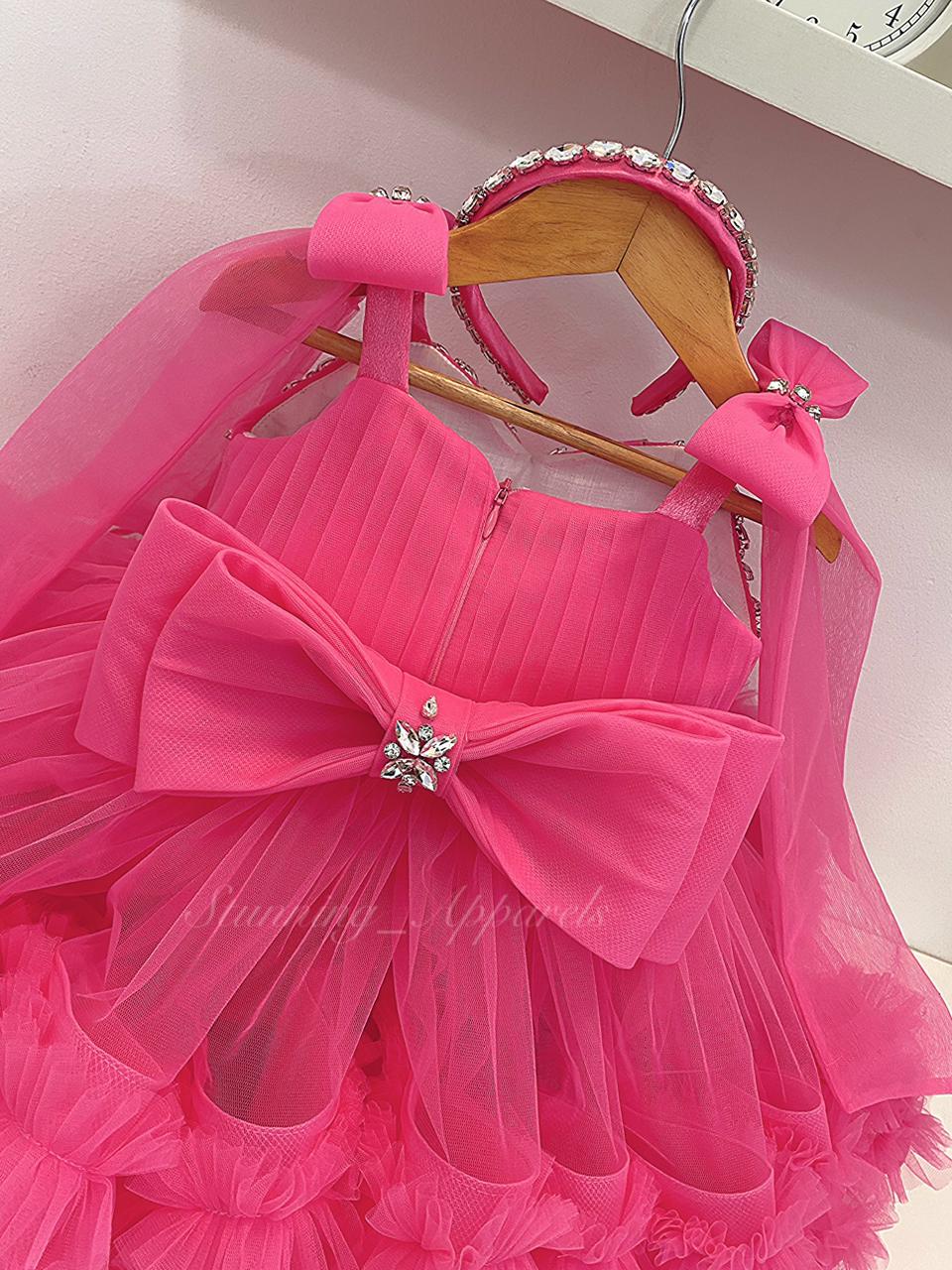 Designer Premium Hand Work Flamingo Pink Dress