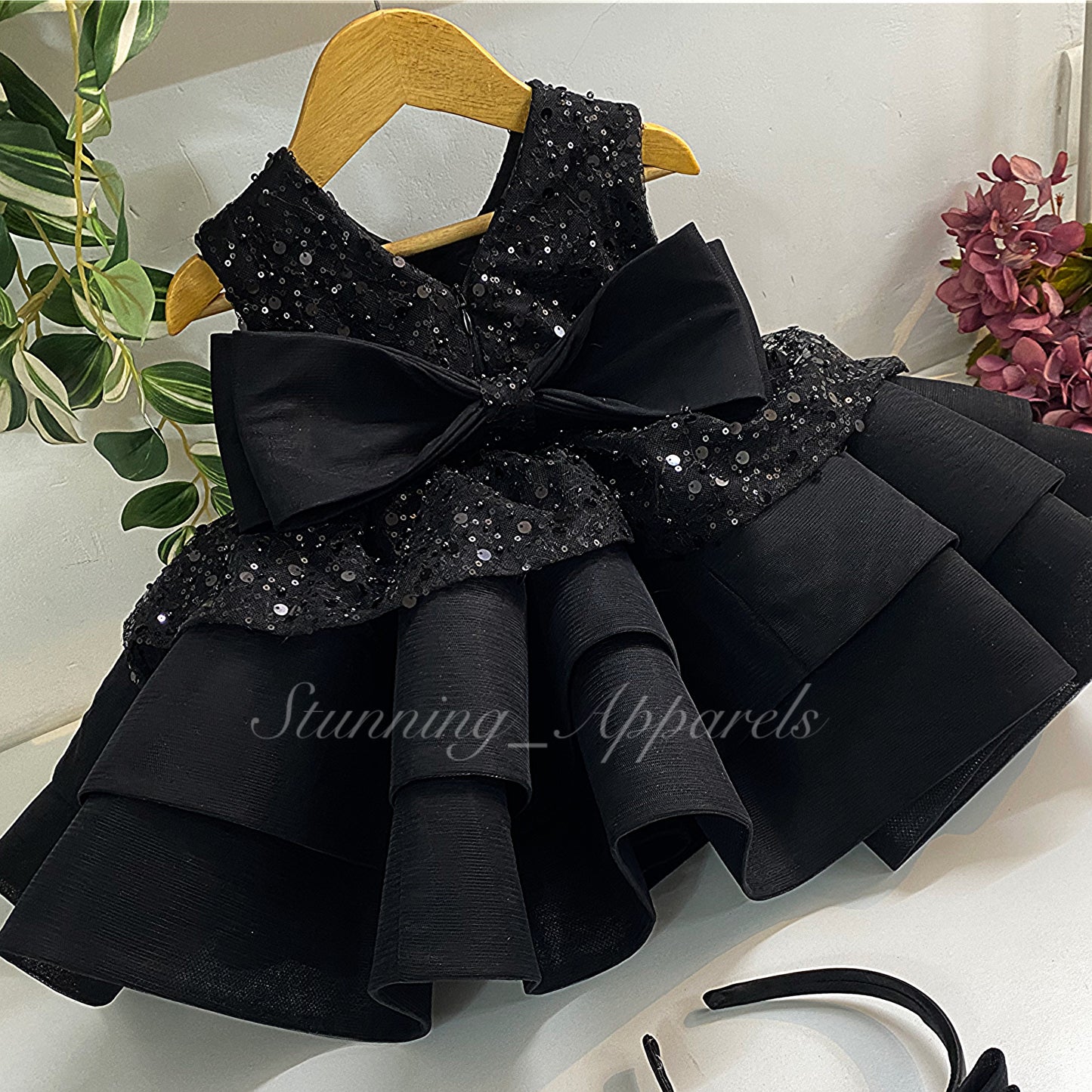 Premium Beads Sequins Party Wear Black Dress