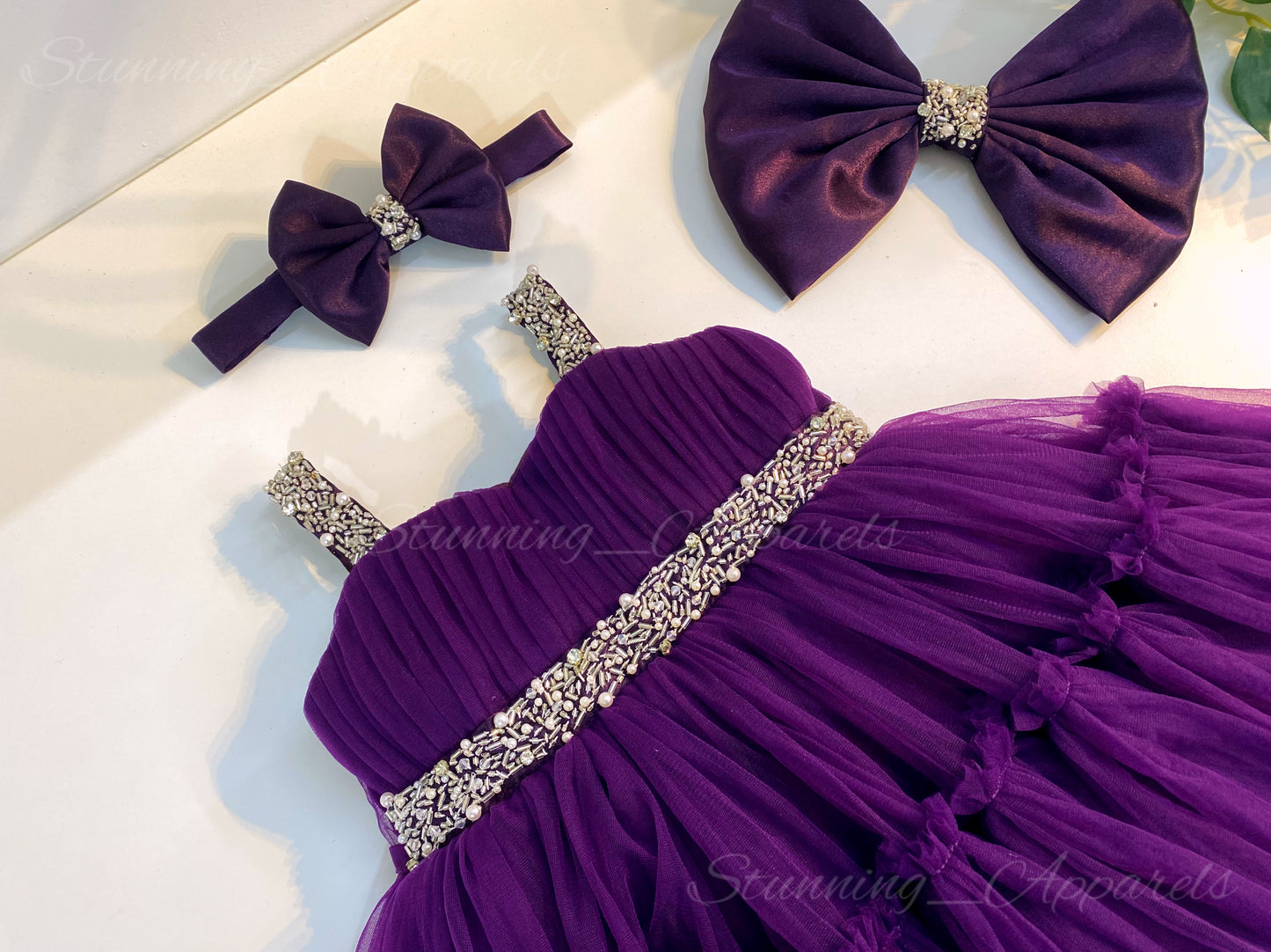Designer Sweetheart Neckline Hand Work Purple Pink Frock