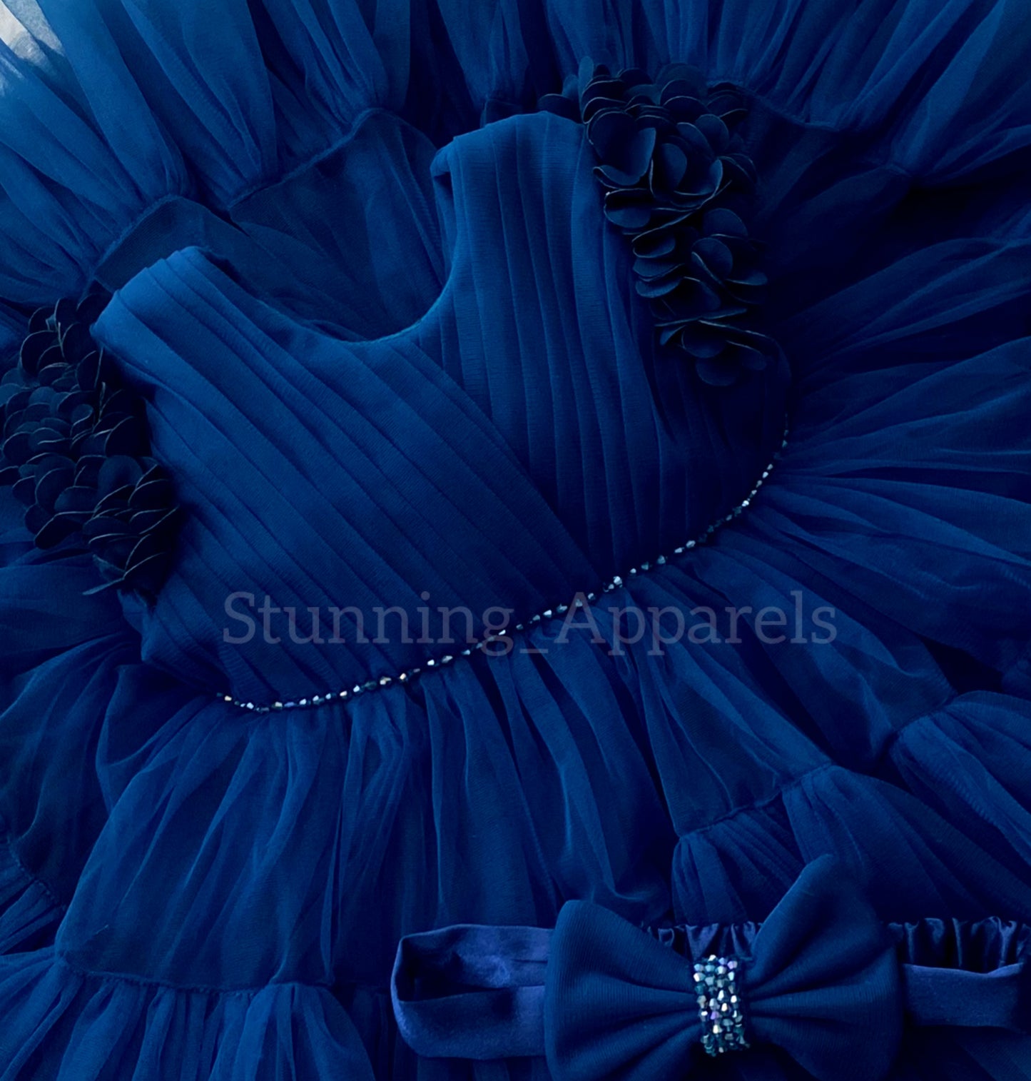 Beautiful Cape Sleeves Flower Work Ruffled Teal Blue Frock