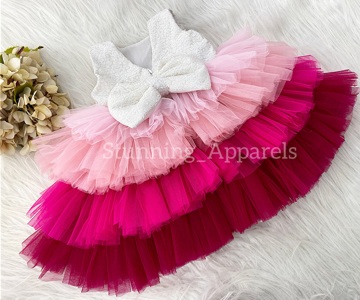 Pink Shade Layered Party Wear Dress