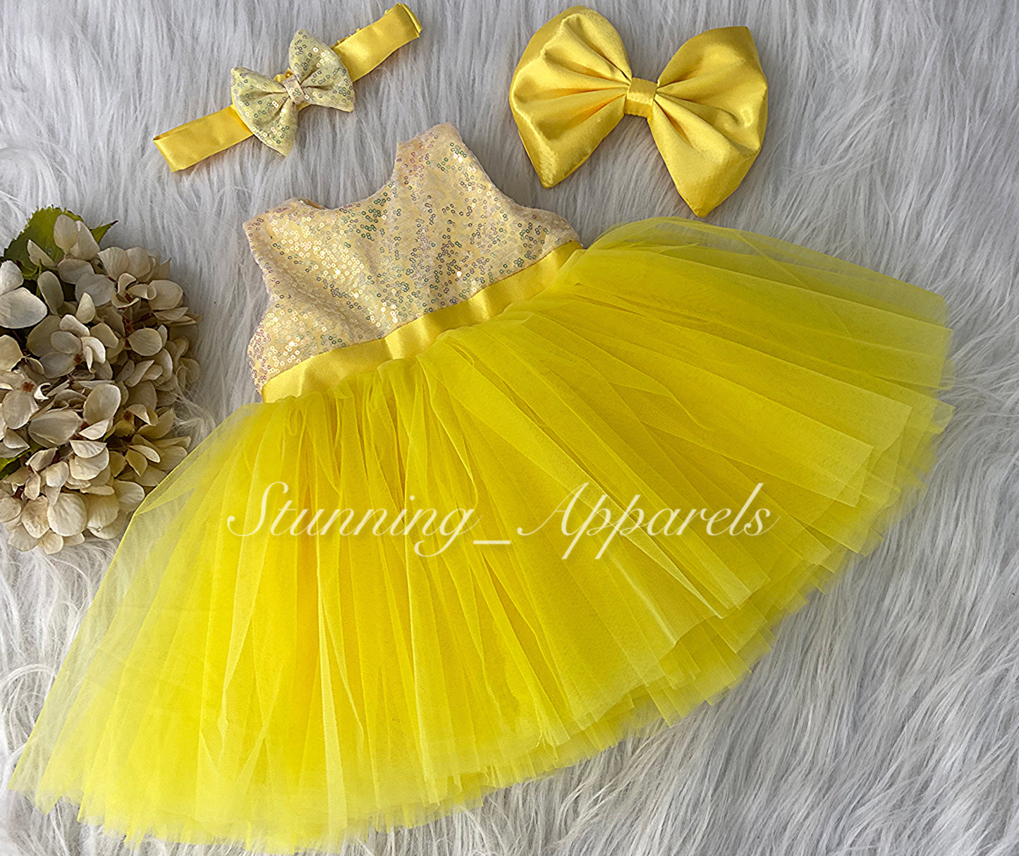 Belted sequin bodice Yellow Dress