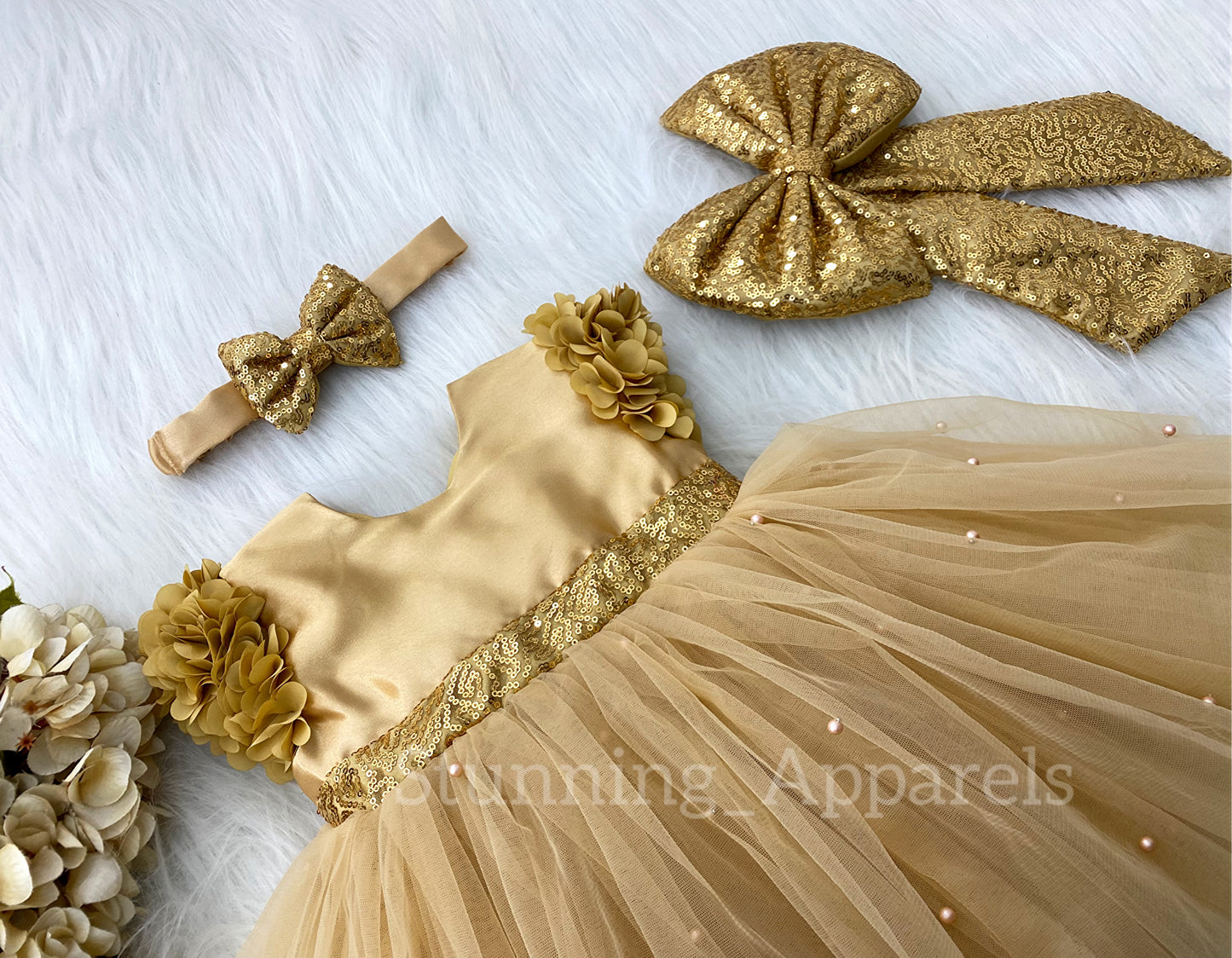 Golden Sequins Bow Party Wear Golden Dress