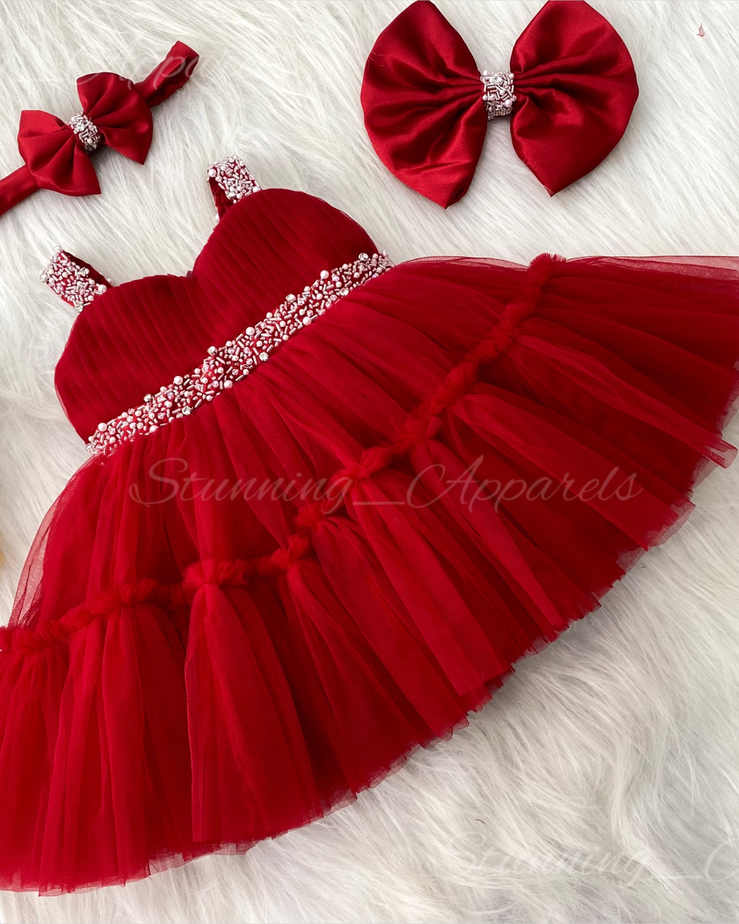 Designer Sweetheart Neckline Hand Work Red Green Frock