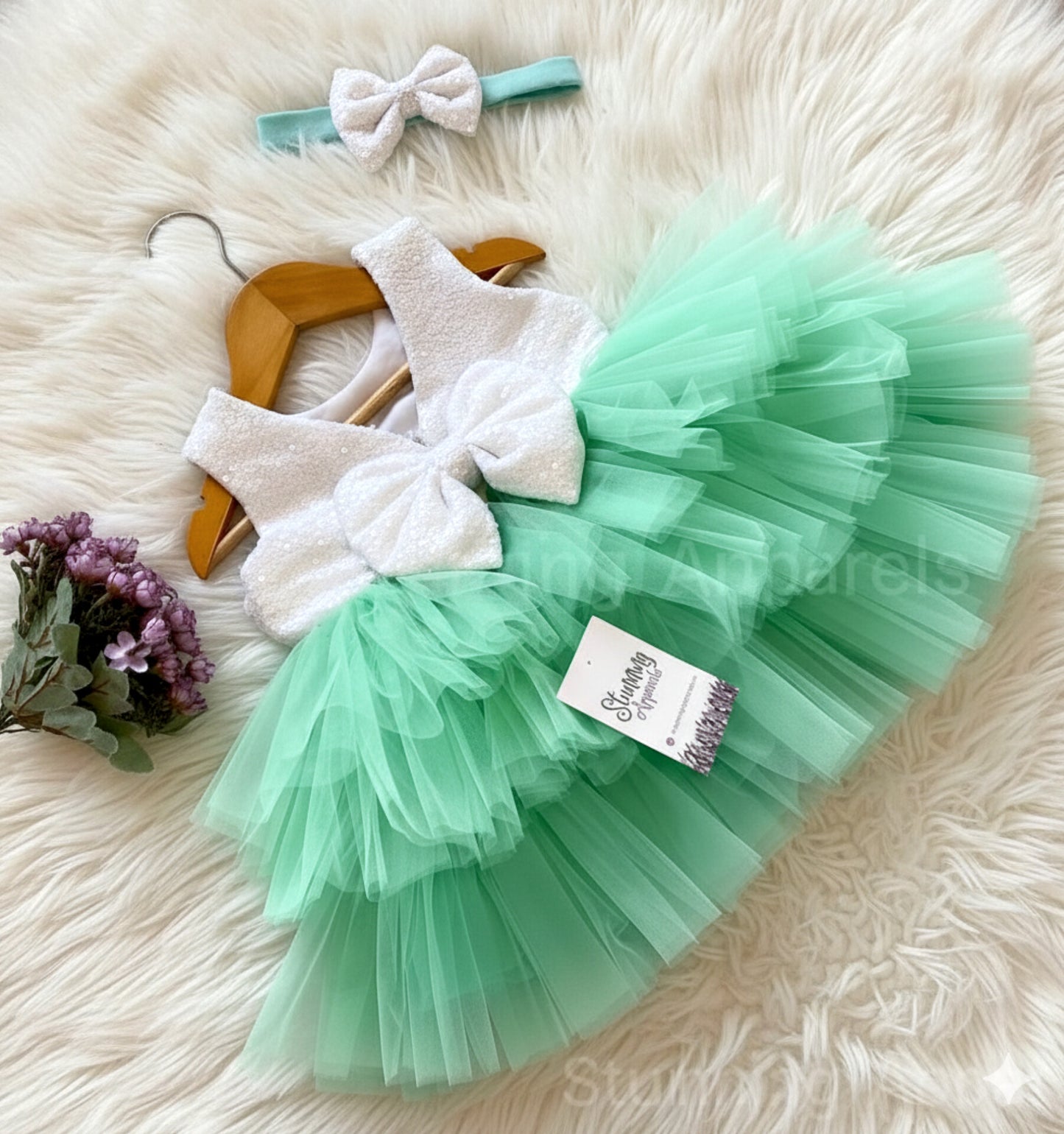 Milky Sequins Layers Sea Green Dress