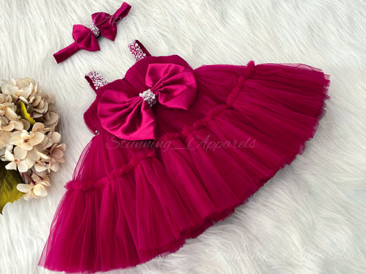 Designer Sweetheart Neckline Hand Work Magenta Pink Frock