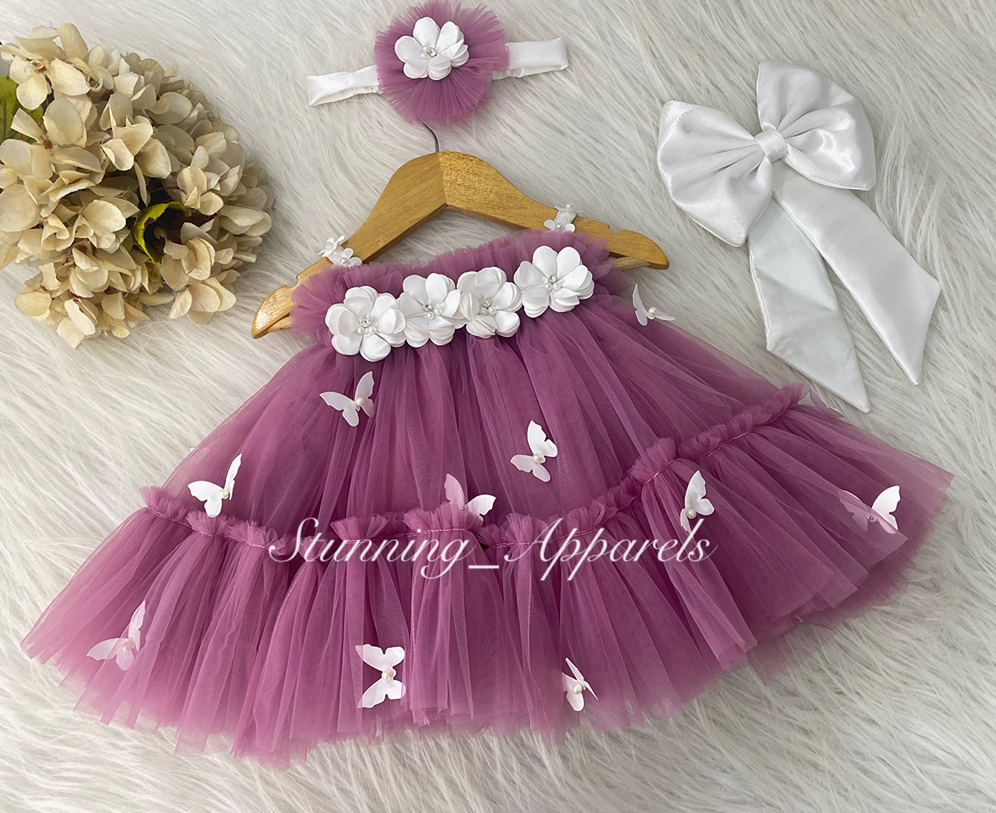 Butterfly Work Cute Party Wear Dusty Pink Umbrella Dress