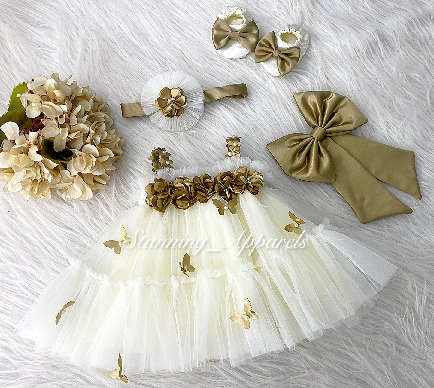 Butterfly Work Cute Party Wear Cream Umbrella Dress