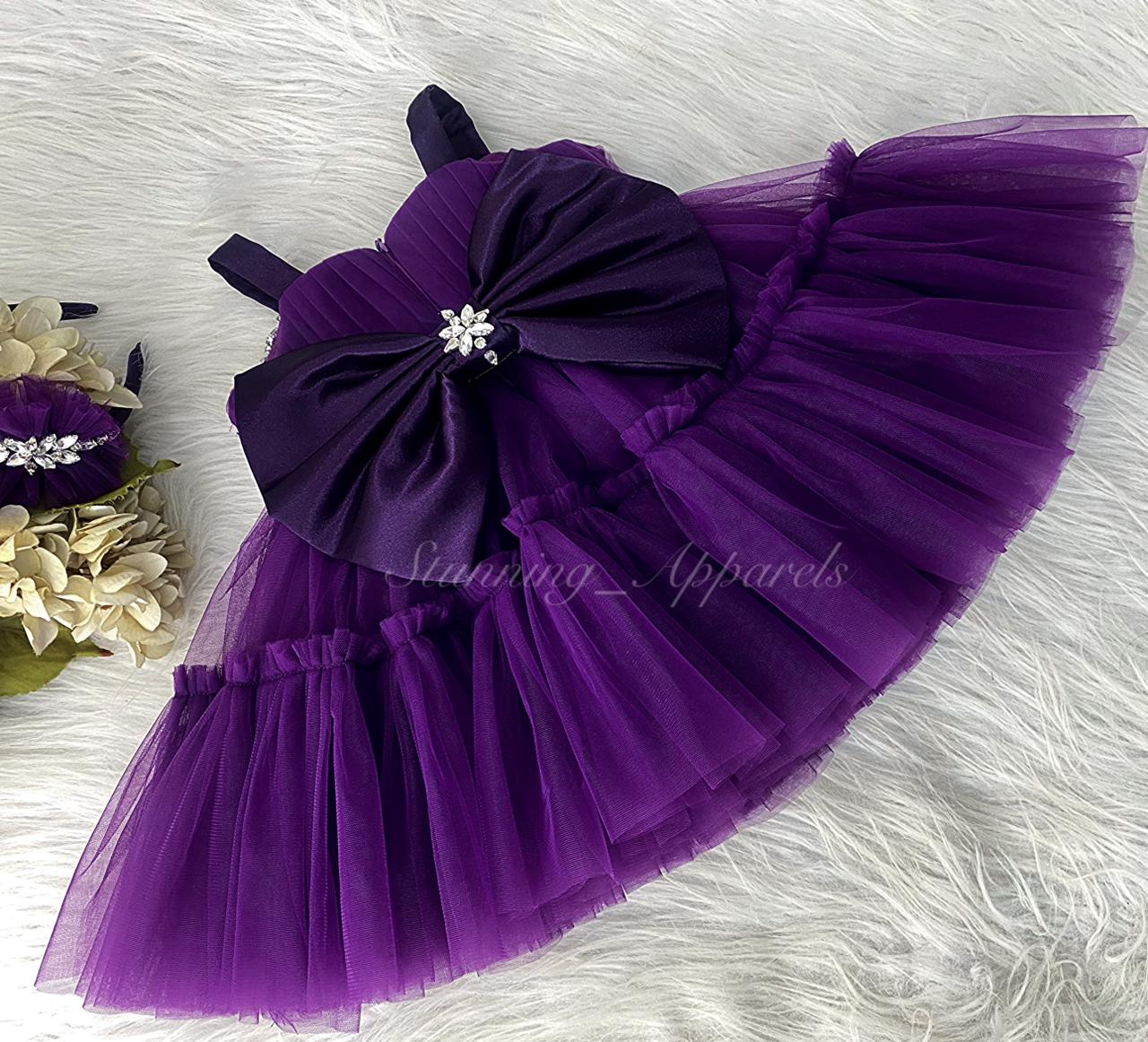 Designer Stone and Diamond Work Ruffled Purple Dress
