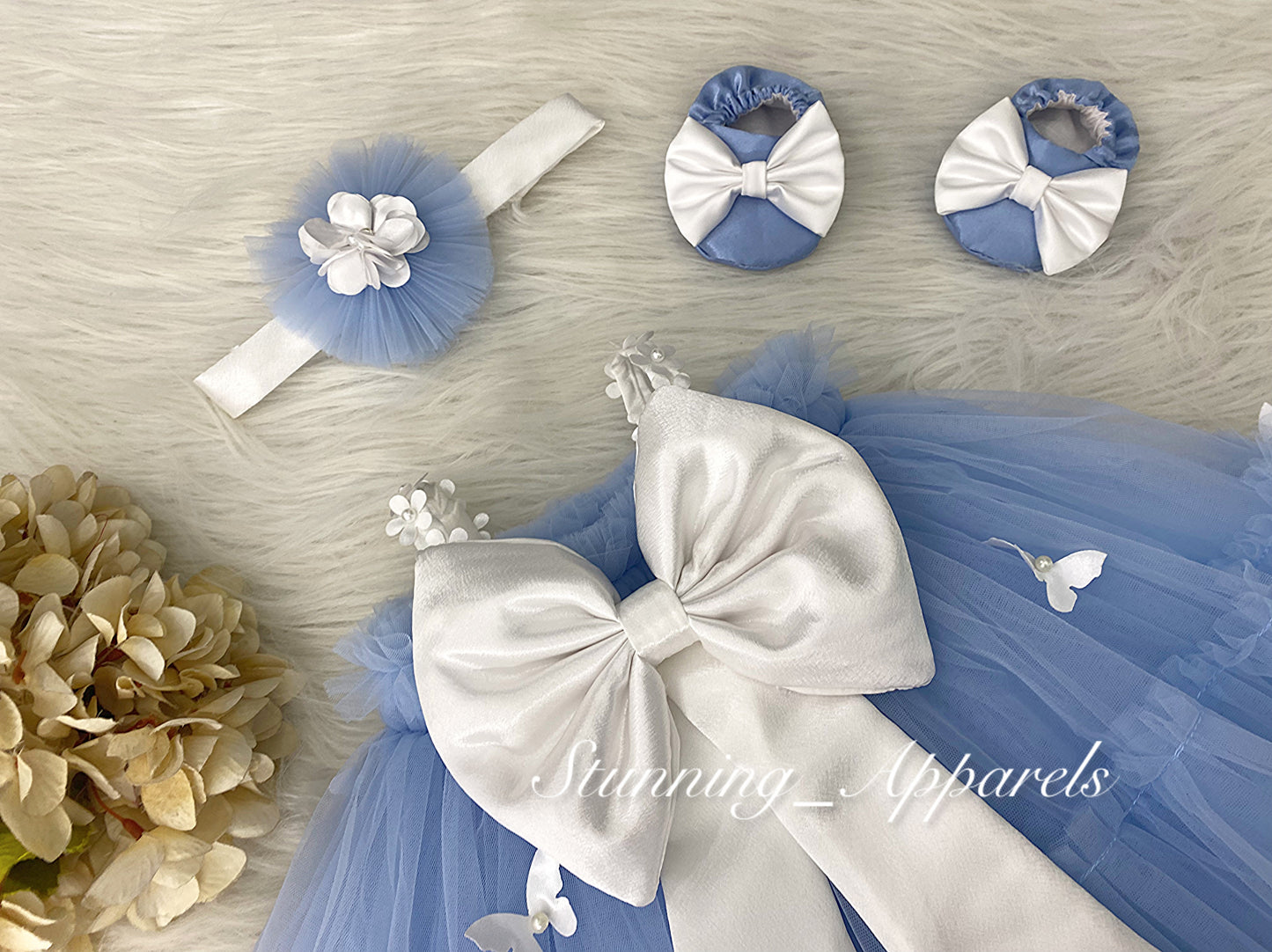 Butterfly Work Cute Party Wear Pastel Blue Umbrella Dress