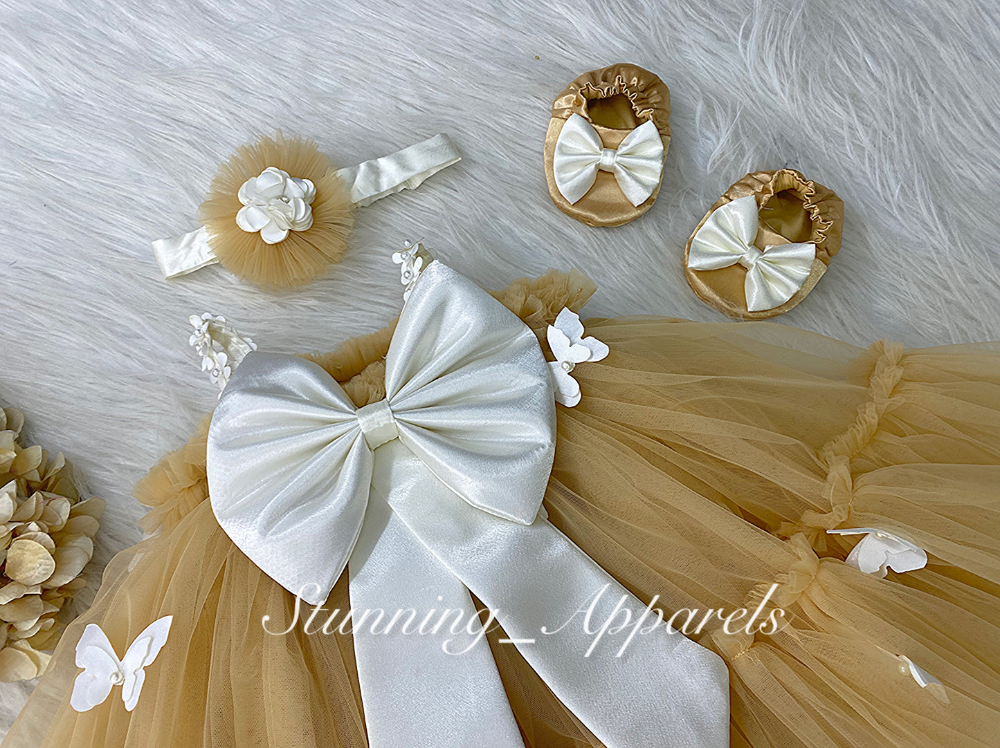 Butterfly Work Cute Party Wear Golden Umbrella Dress