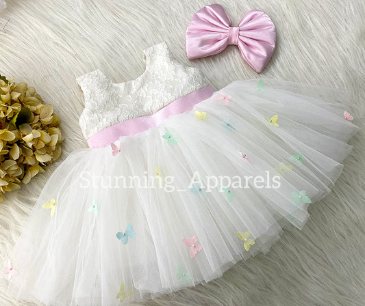 Butterfly Work Party Wear White Dress