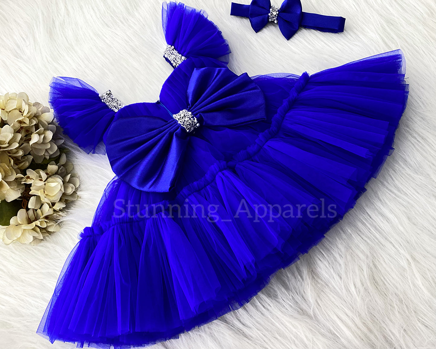 Designer Sweetheart Neckline Hand Work Royal Blue Frock