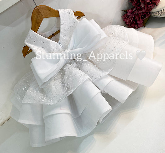 Premium Beads Sequins Party Wear White Dress