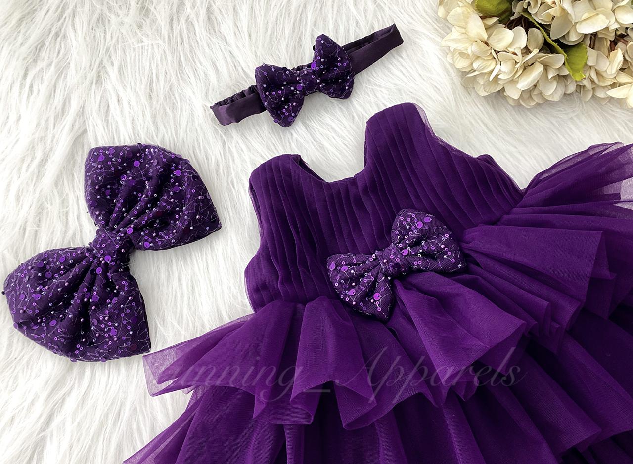 Three Layered Double Folded Stylish Purple Frock