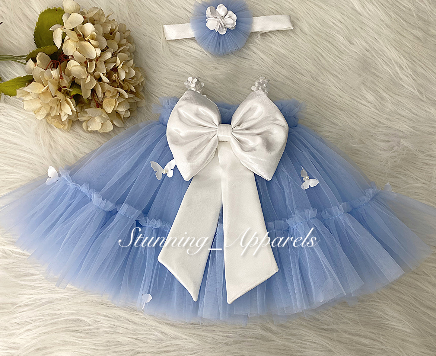 Butterfly Work Cute Party Wear Pastel Blue Umbrella Dress
