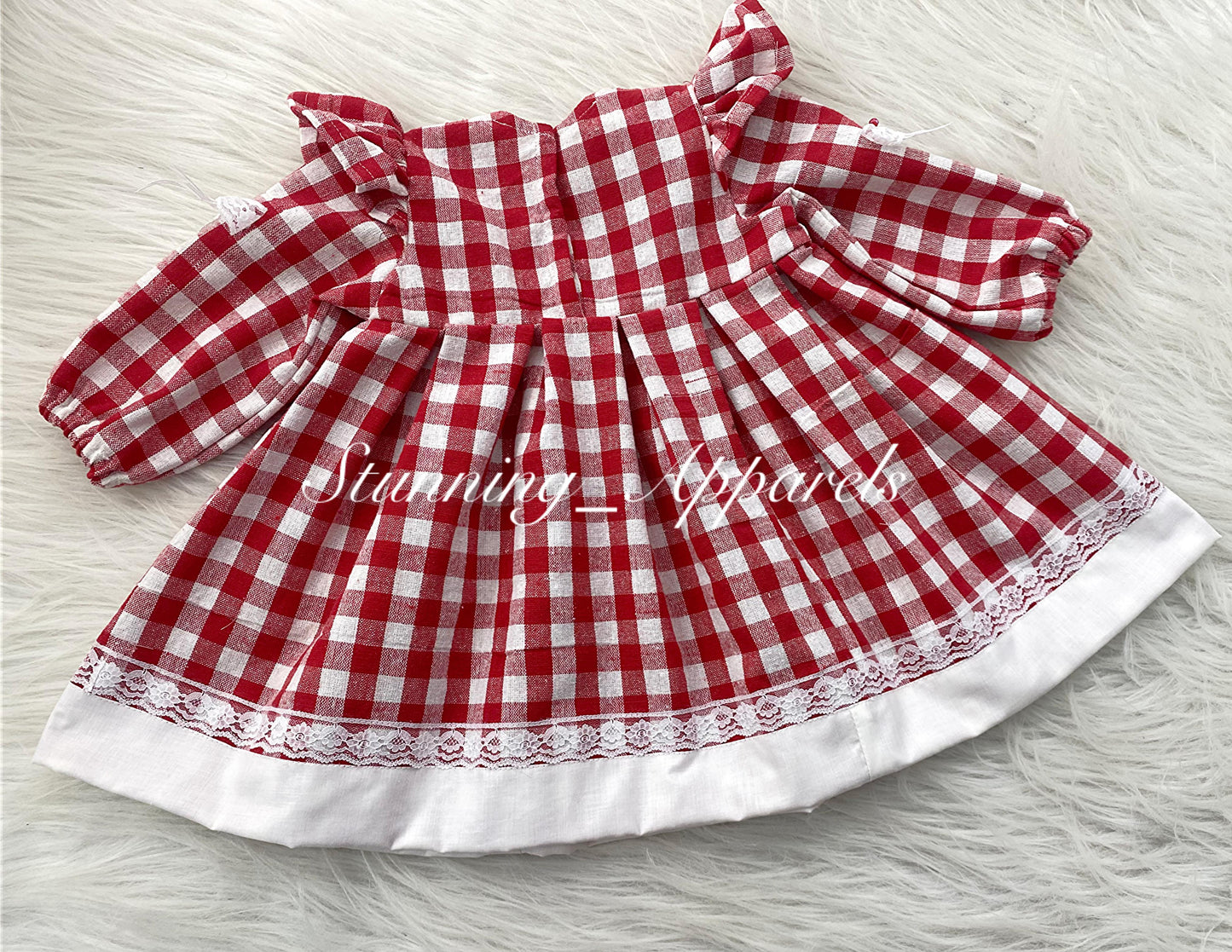 Stylish Long Sleeves Checks Printed Red Dress