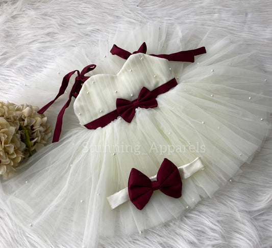 Strapped Knotted Cream Party Wear Dress