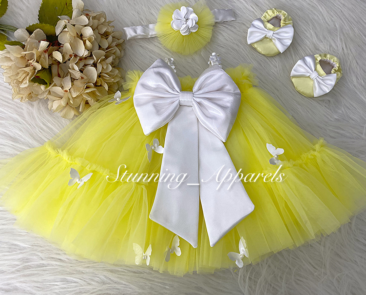 Butterfly Work Cute Party Wear Lemon Yellow Umbrella Dress