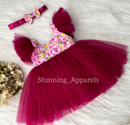 Cute Flower Pinted Ruby Pink Casual Dress