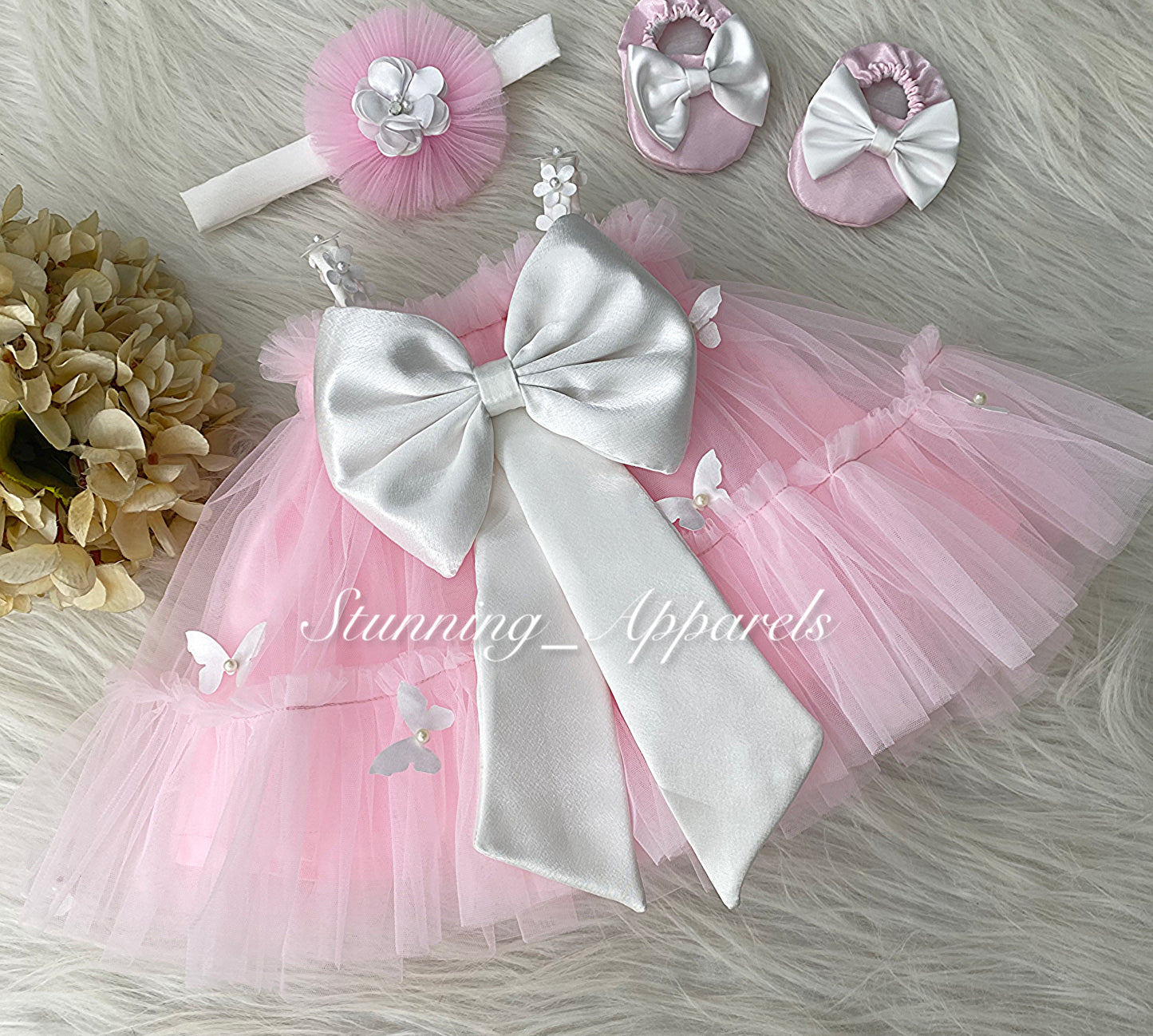 Butterfly Work Cute Party Wear Baby Pink Dress